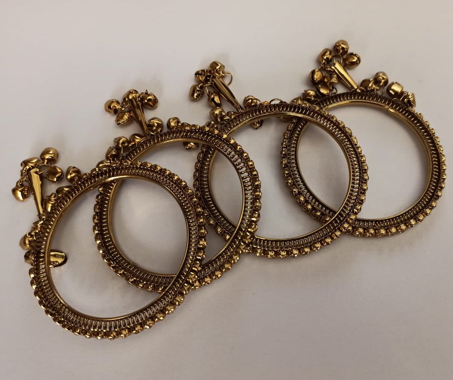 Ghungroo Bangles with Zircon Studs BN169 – Silver & Antique Golden
