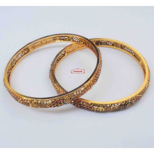 PJ- Cut Work Golden Bangles Set BN182 – Gold Polish Designer Bangles | Punjabi Bridal Jewellery