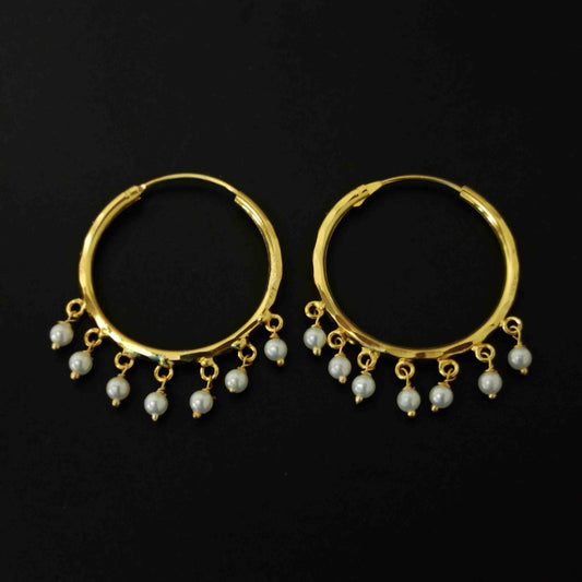 PJ- Golden Bali Earrings with Moti Beads J0121 – 1.5 Inch Punjabi Giddha Bhangra Bali | Punjabi Bridal Jewellery