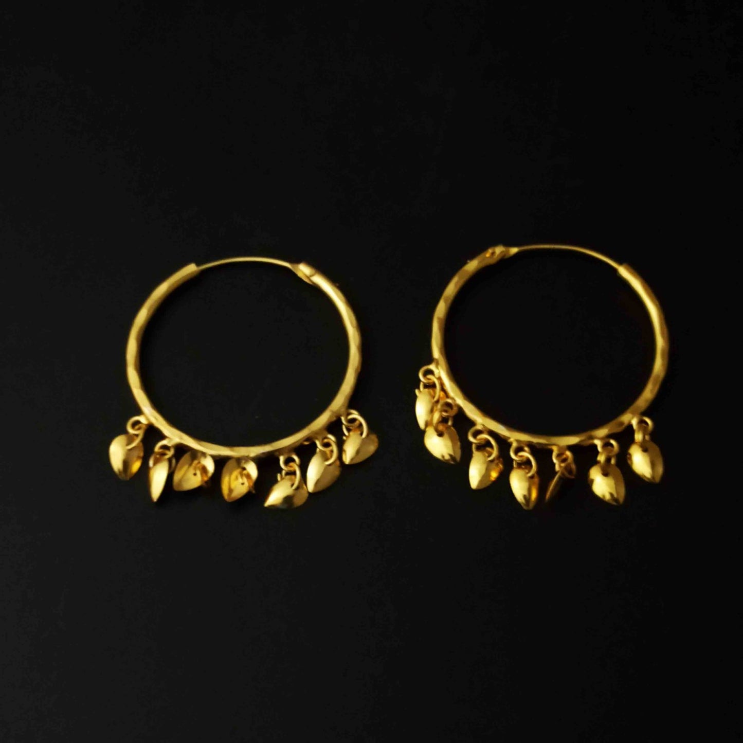 Golden Baliyaan with Pattiyaan J0122 – Traditional Punjabi Bali with Leaf Hangings 1 Inch