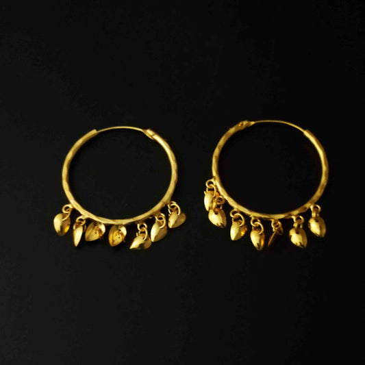 PJ- Golden Baliyaan with Pattiyaan J0122 – Traditional Punjabi Bali with Leaf Hangings 1 Inch | Punjabi Bridal Jewellery