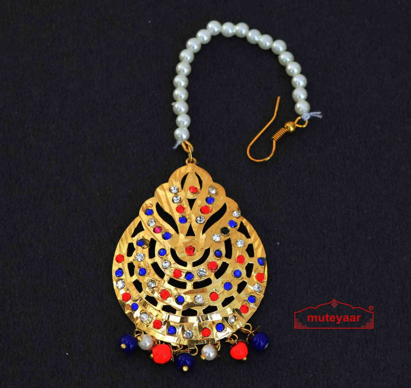 Jadau Jaali Maang Tikka J0171 – Rich Golden Punjabi Maang Teeka | 1.5 Inch