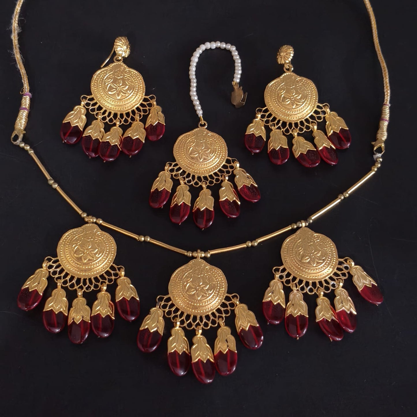 Gold Plated Traditional Punjabi Dakh Set J0209 | Necklace Earrings Tikka Premium Gold