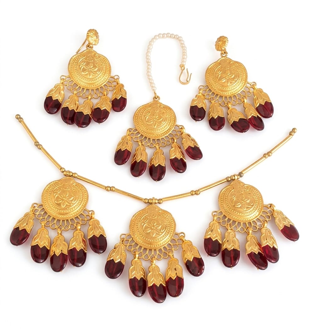 Gold Plated Traditional Punjabi Dakh Set J0209 | Necklace Earrings Tikka Premium Gold