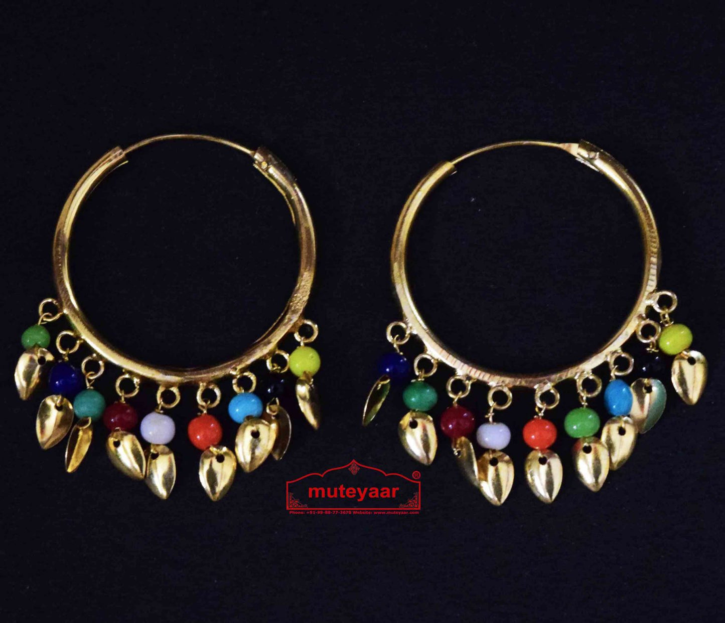 Punjabi Bali Moti Patti Earrings Set J0214 | Gold Polished Traditional Earrings