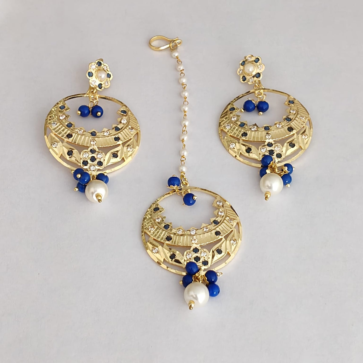 PJ- Gold Plated Tikka Earrings Set J0234 – Punjabi Tikka Jewellery Online | Punjabi Bridal Jewellery