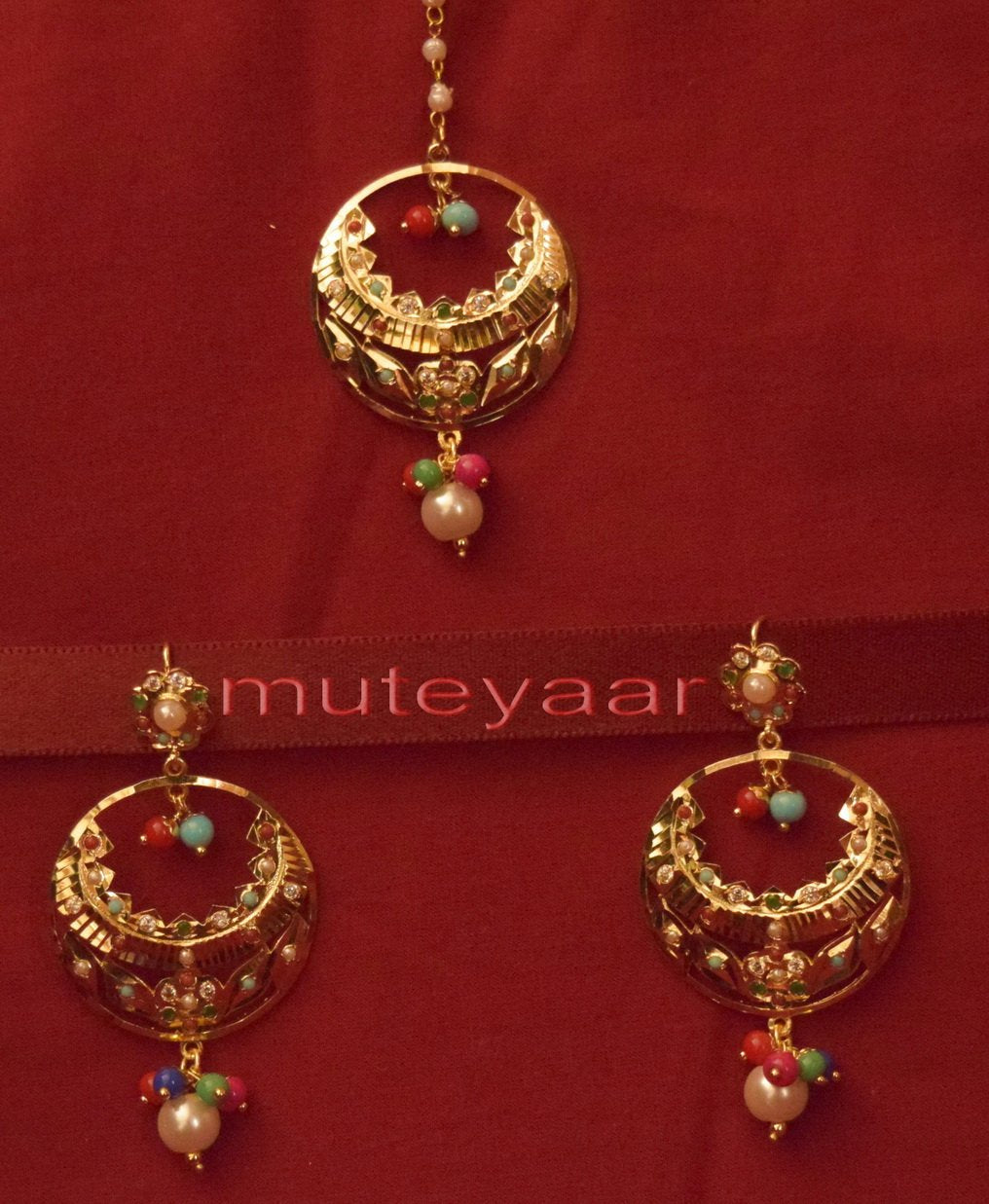 PJ- Gold Plated Tikka Earrings Set J0235 | Traditional Punjabi Tikka Jewellery | Punjabi Bridal Jewellery