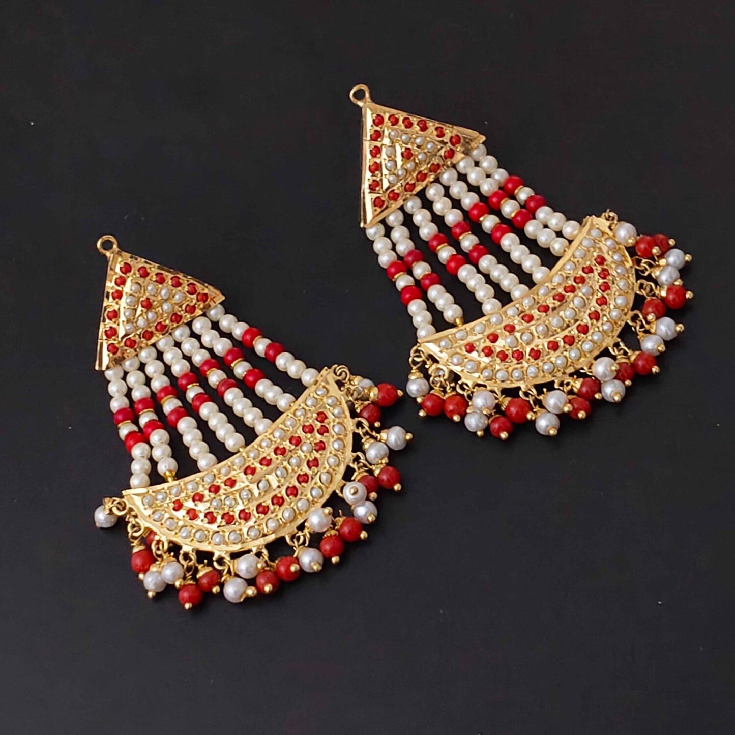 Long Jadau Earrings J0296 – Gold Plated 3 Inch Punjabi Earrings with Gemstones