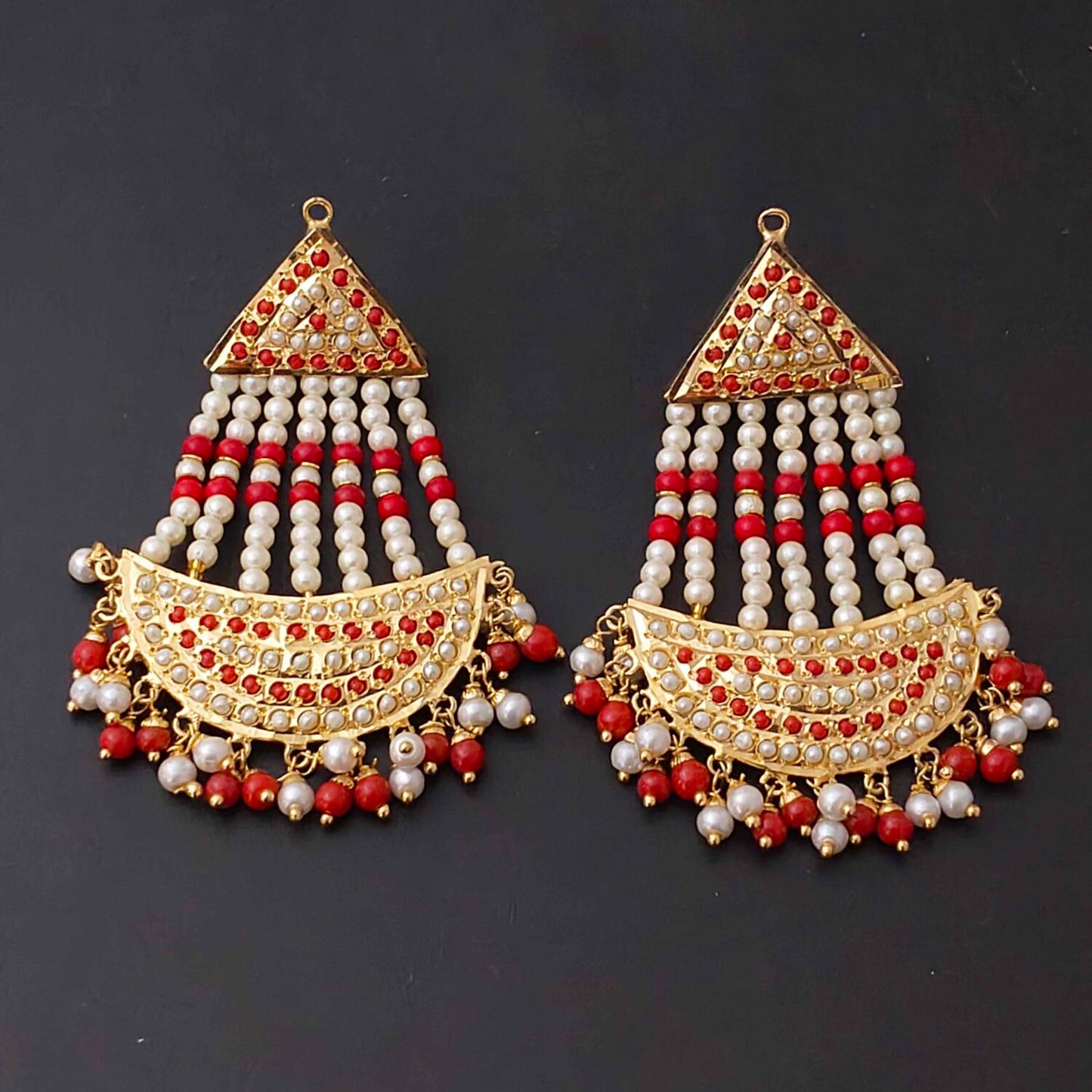 Long Jadau Earrings J0296 – Gold Plated 3 Inch Punjabi Earrings with Gemstones