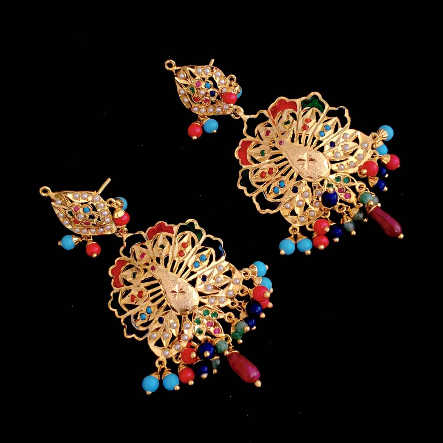 Peacock Design Jadau Punjabi Jhumka J0300 – Gold Polished 2.5 Inch Earrings