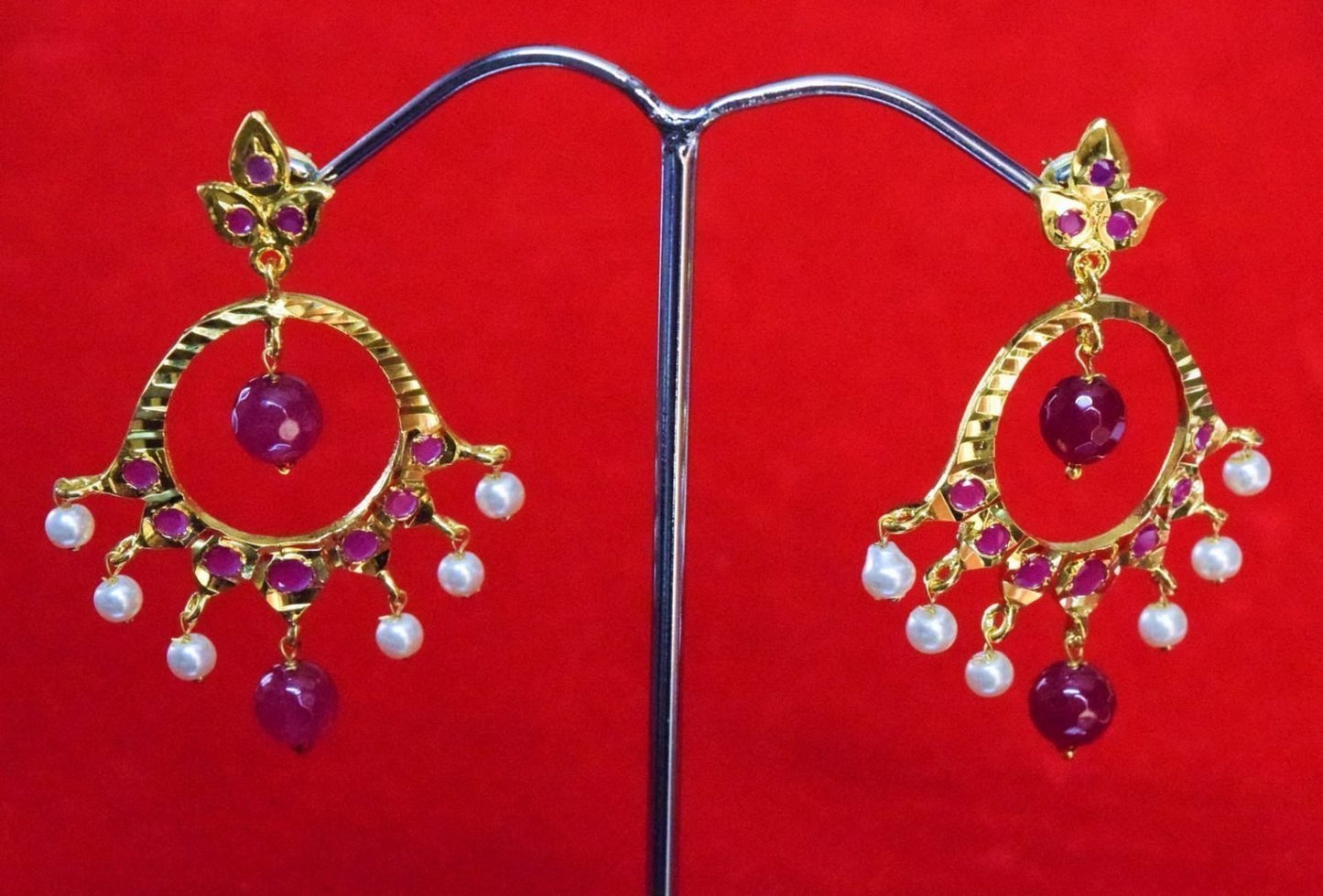 Jadau Gold Polished Punjabi Earrings J0362 | 2.5 Inch Traditional Bead Earrings