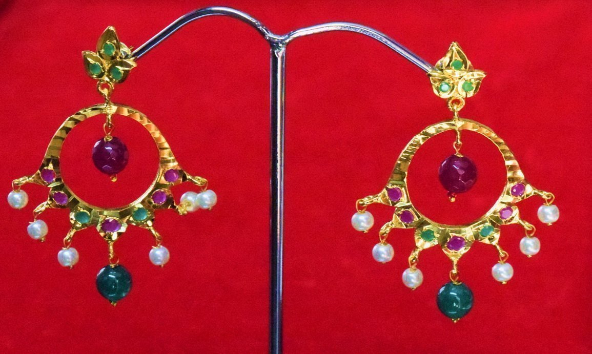 Jadau Gold Polished Traditional Punjabi Earrings set J0364