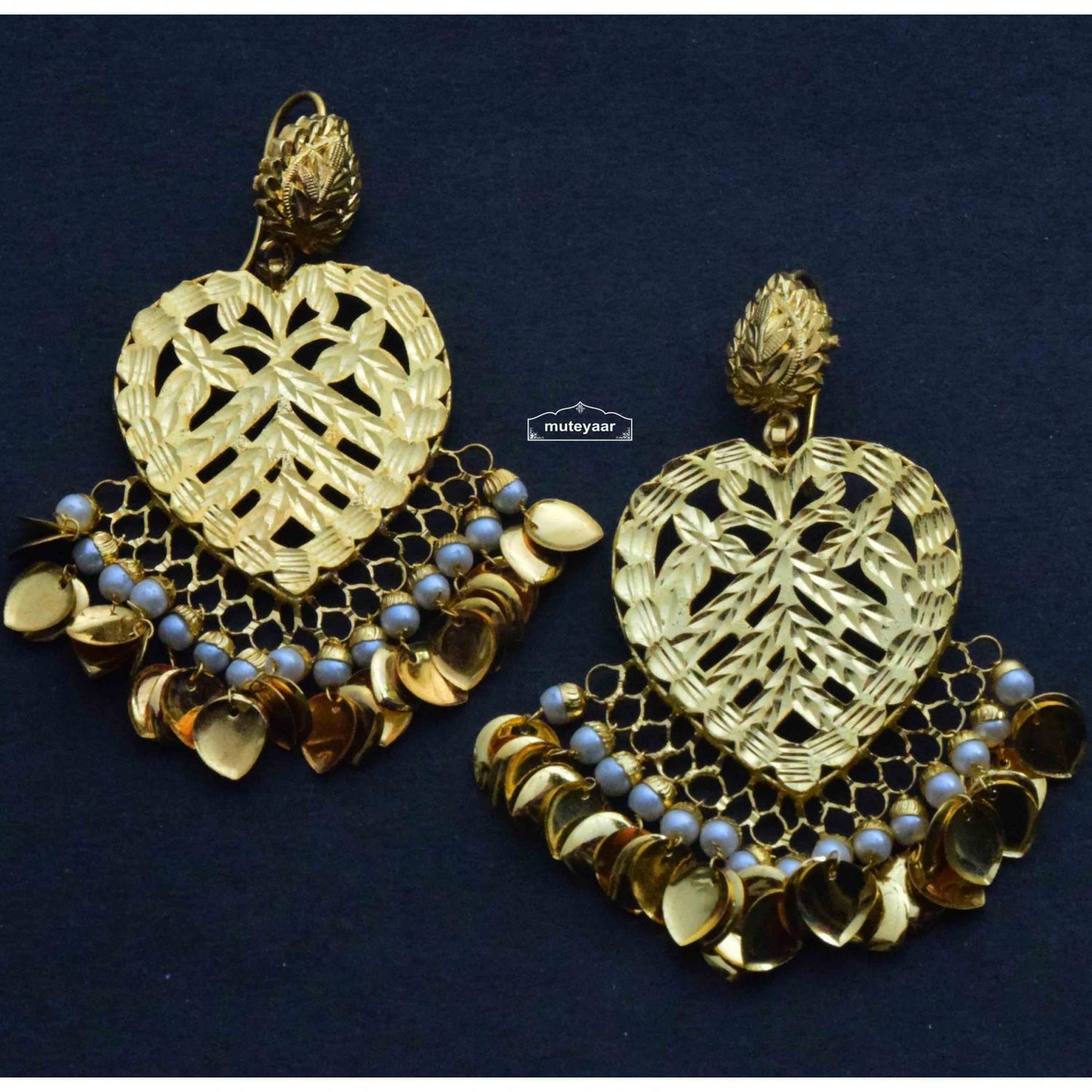 Gold Plated Punjabi Earrings J0372 | Handmade Traditional 2.5 Inch Earring Set