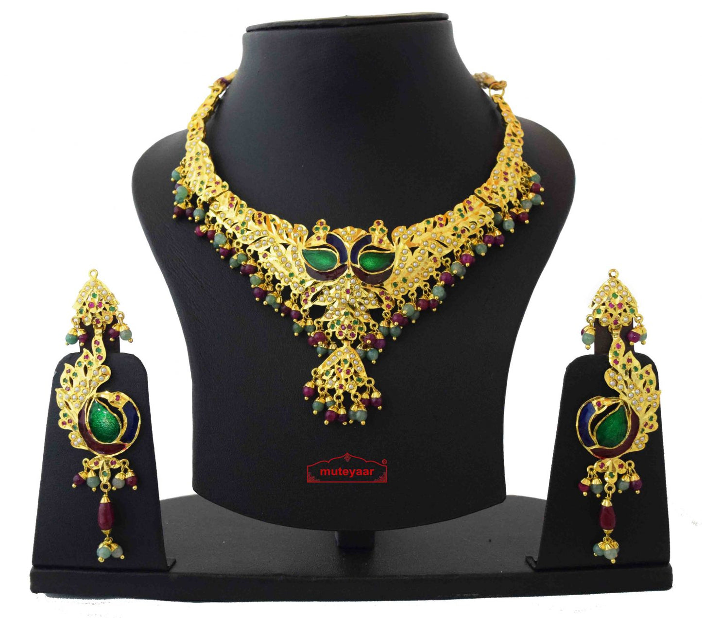 Gold Plated Jadau Bridal Wedding Necklace Earrings set J0377