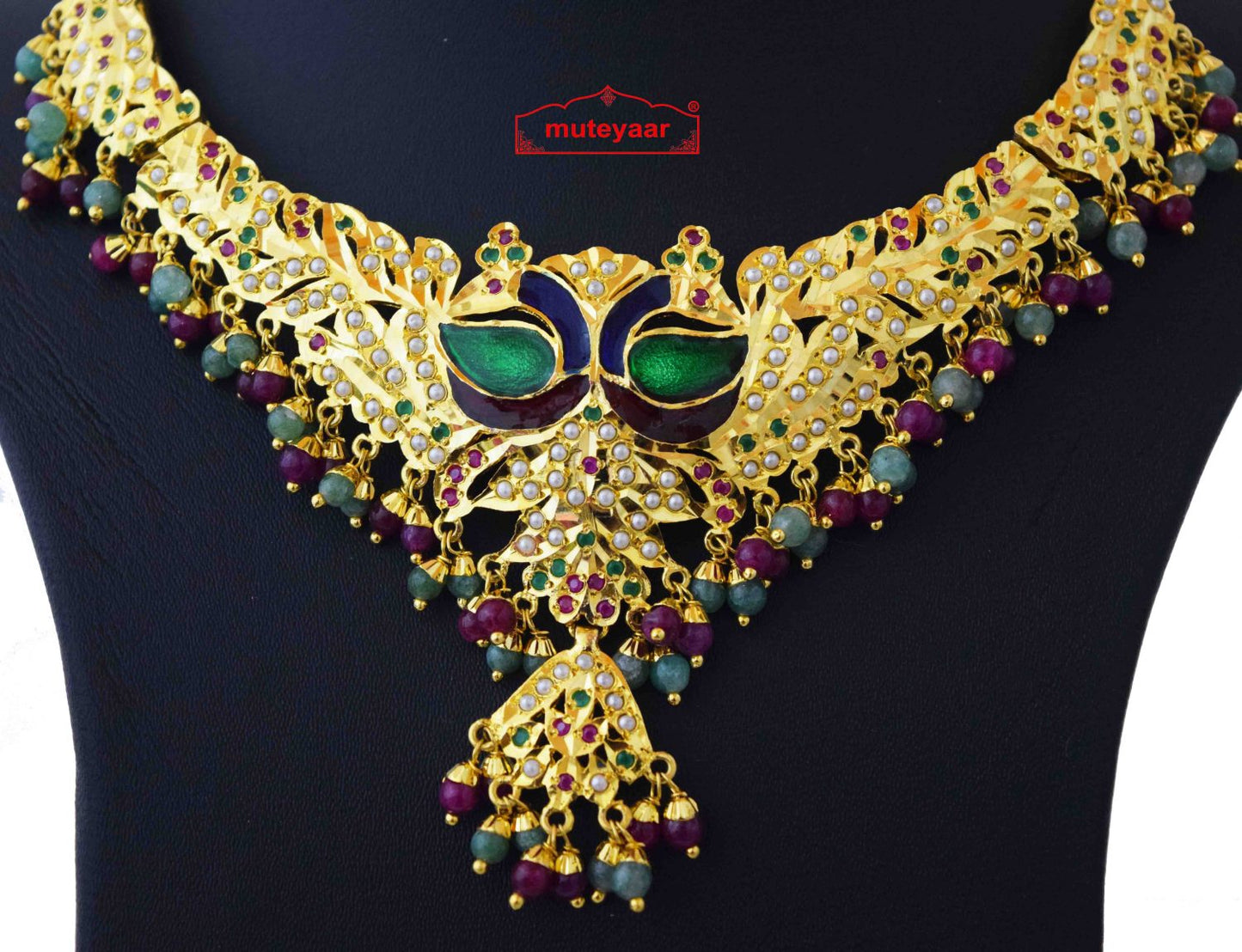 Gold Plated Jadau Bridal Wedding Necklace Earrings set J0377