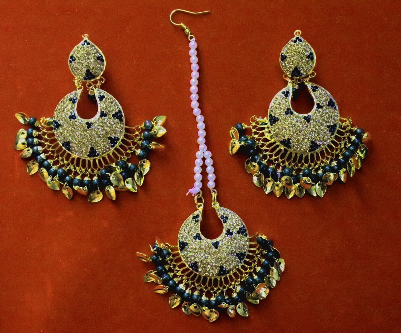 Jadau Traditional Punjabi Jewellery Earrings + Tikka set J0380