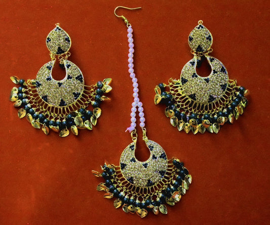 PJ- Jadau Traditional Tikka Earrings Set J0380 – Punjabi Maang Teeka Set | Punjabi Bridal Jewellery