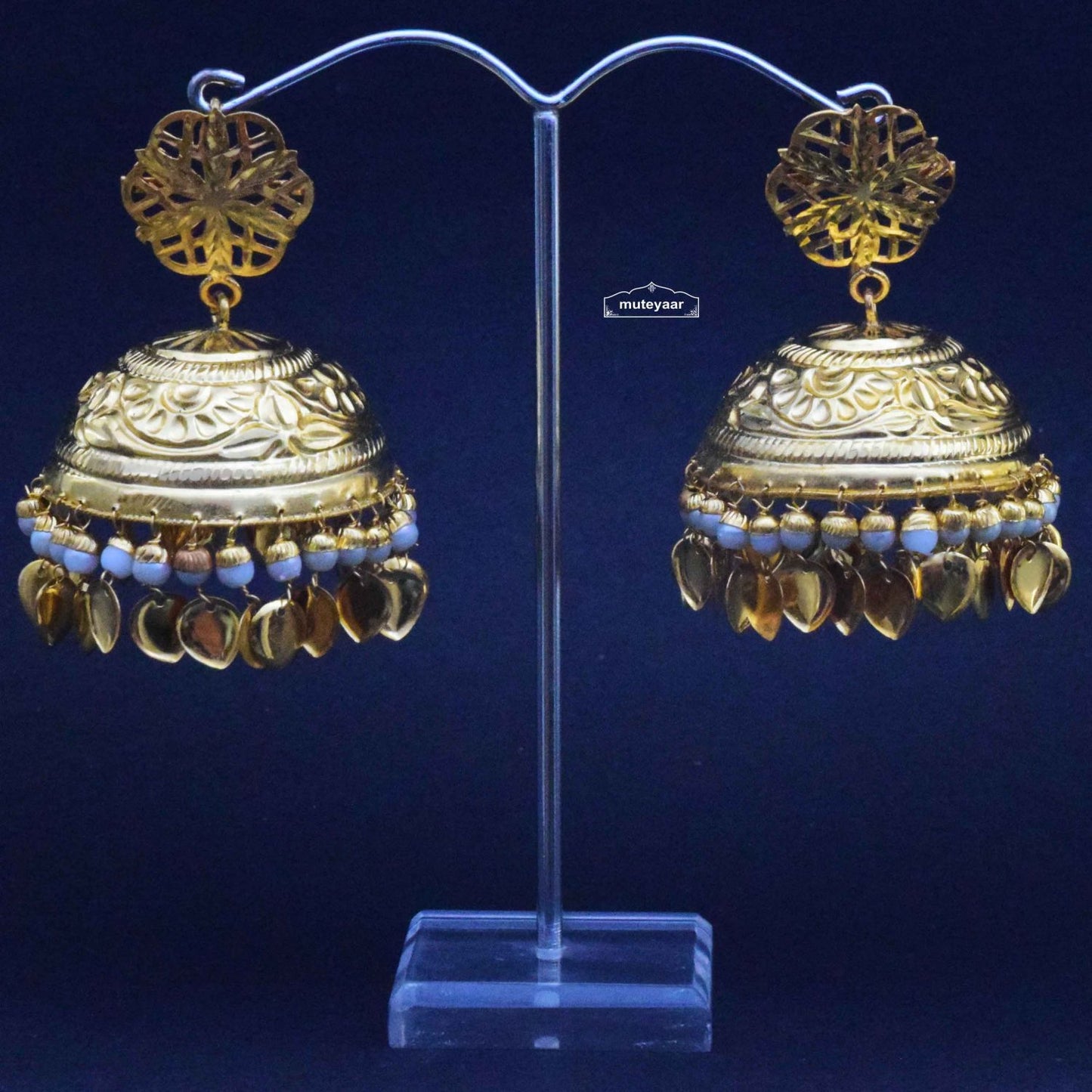 Gold Plated Super Big Lotan Jhumka J0386 – 2 Inch Real Gold Look Punjabi Earrings
