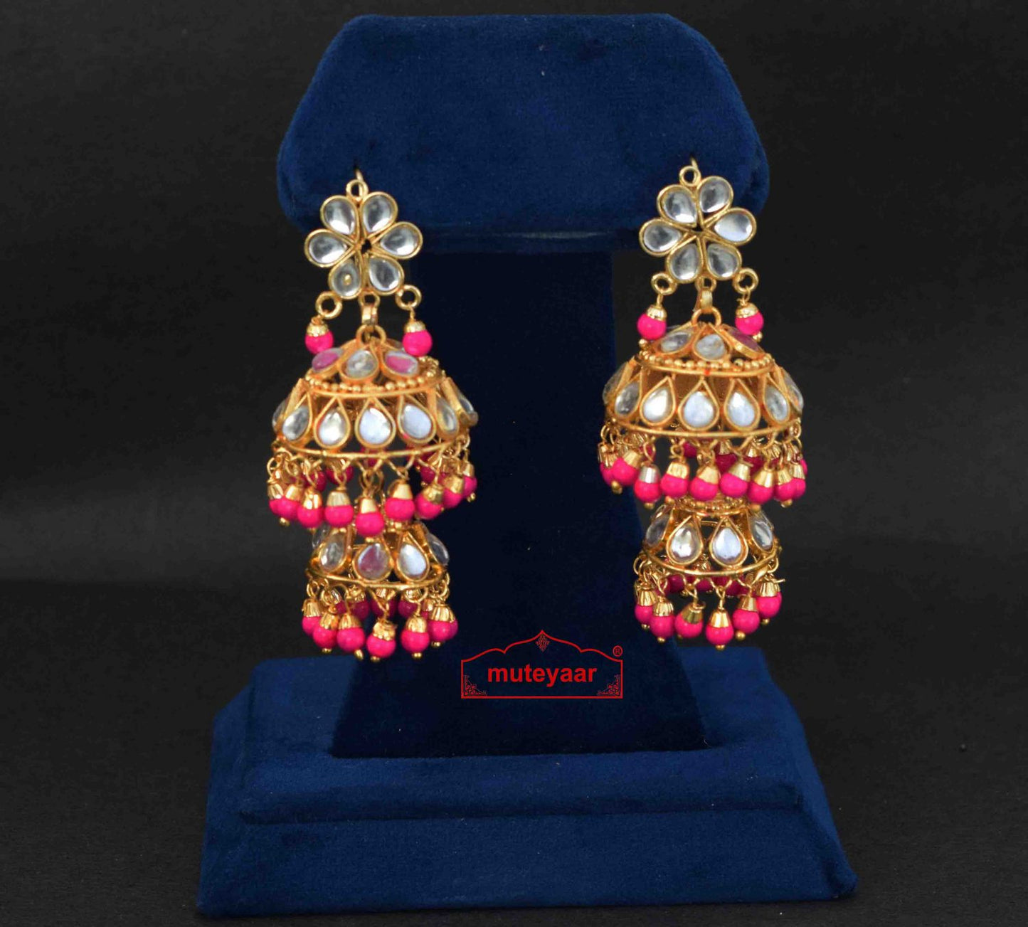 Magenta Kundan Double Lotan Earrings J0421 – Punjabi Gold Polish Earrings