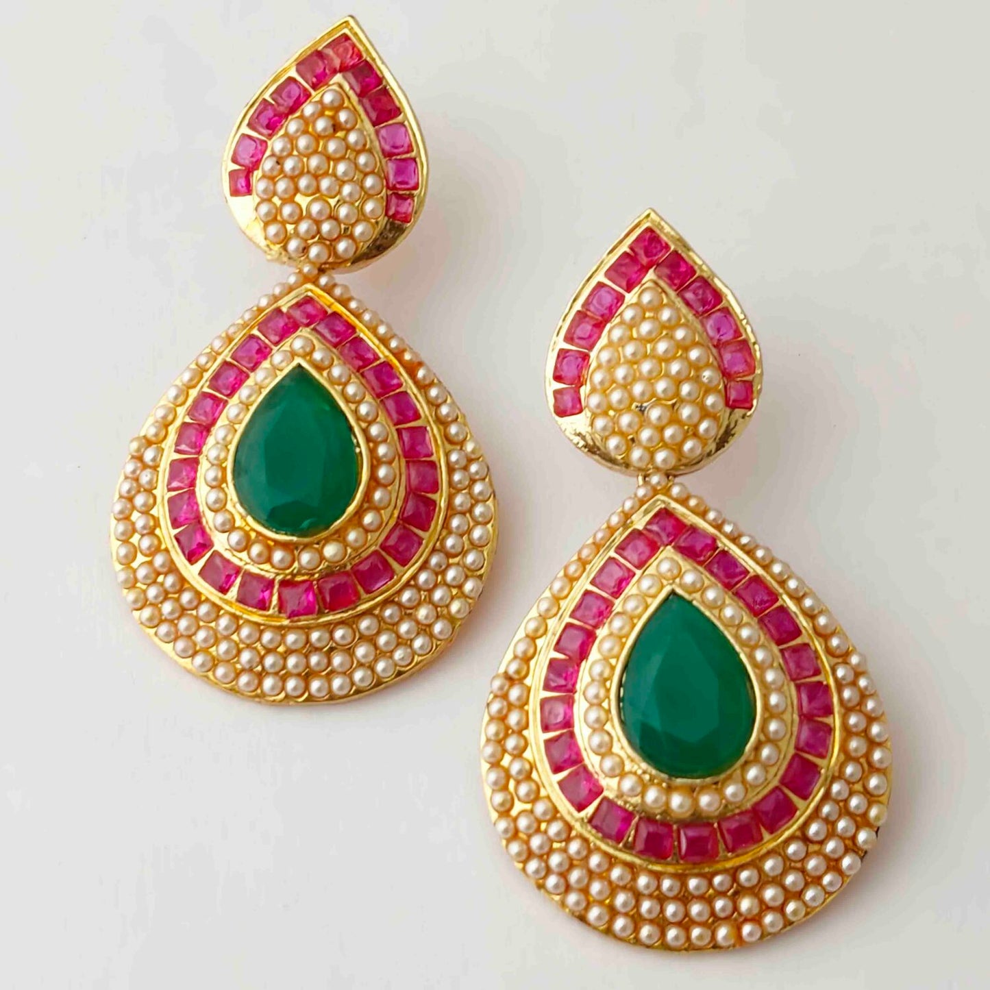 Jadau Work Gold Polished Traditional Punjabi Earrings J0436