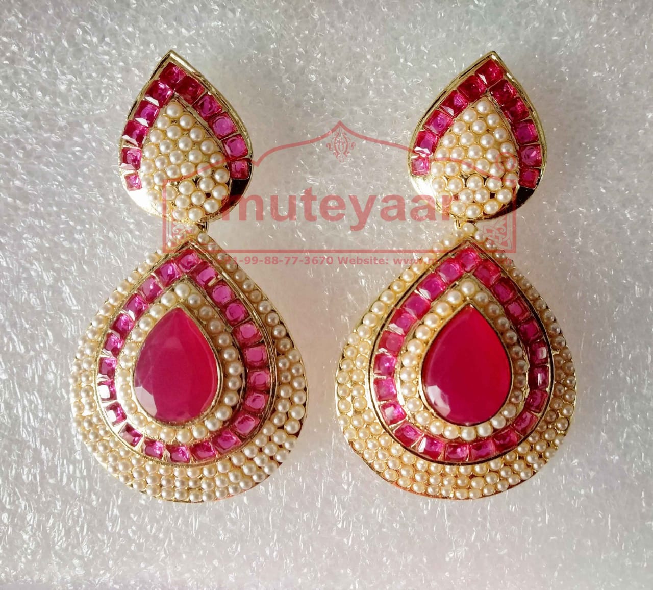 Jadau Work Gold Polished Traditional Punjabi Earrings J0438