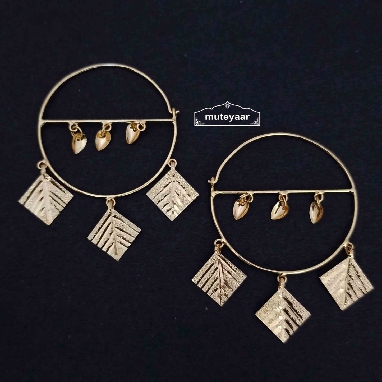 Gold Polished Peepal Patti Earrings set for giddha bhangra J0450
