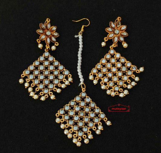 PJ- Kundan Work Punjabi Tikka Set J0470 | Tikka Earrings Set Online | Punjabi Bridal Jewellery