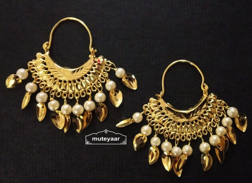 Cute Golden Bali Earrings with Beads & Patti J0504 – White or Multicolour
