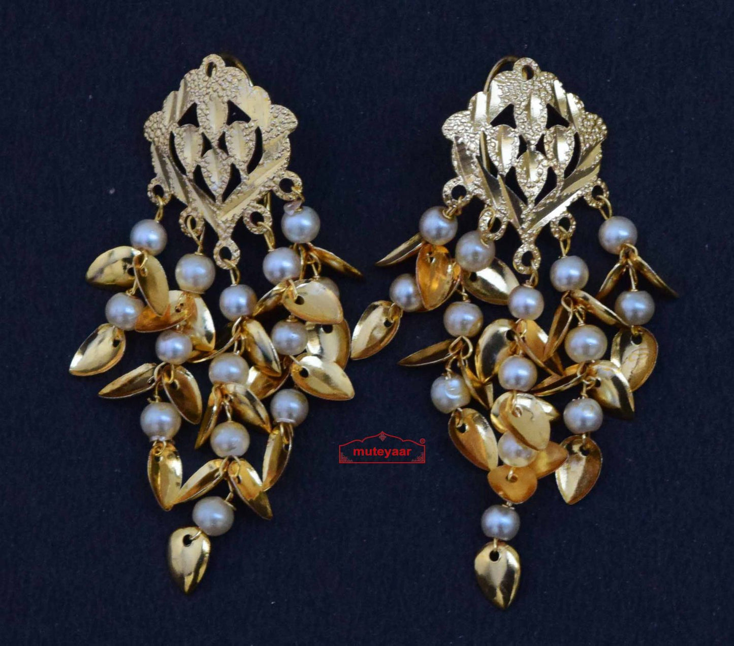 Jhallar Tops Earrings J0508 – Golden Polish Punjabi Tops for Long Face