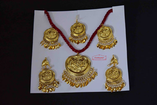 PJ- Gold Polished Punjabi Traditional Jewellery Set J0513 – Tikka Earrings Necklace | Punjabi Bridal Jewellery