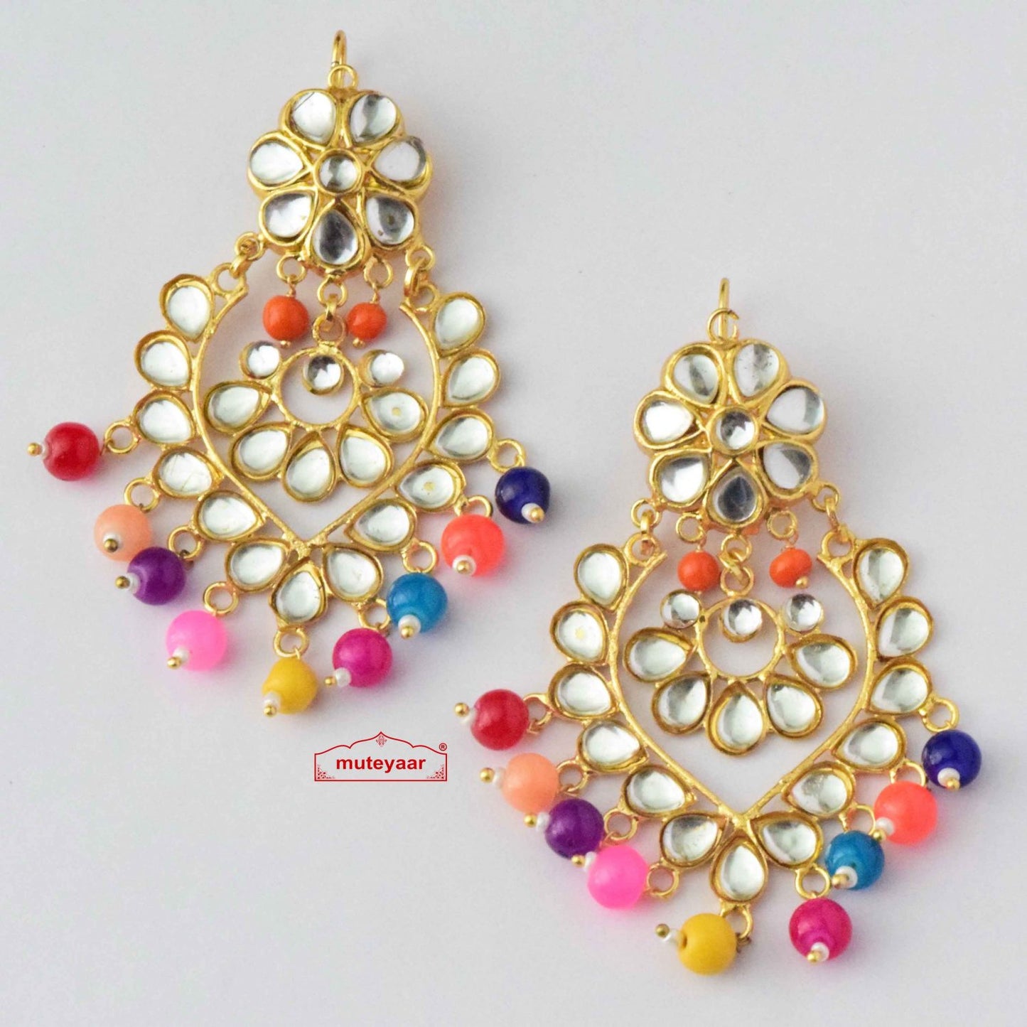 Kundan Earrings with Multicolour Beads J0524
