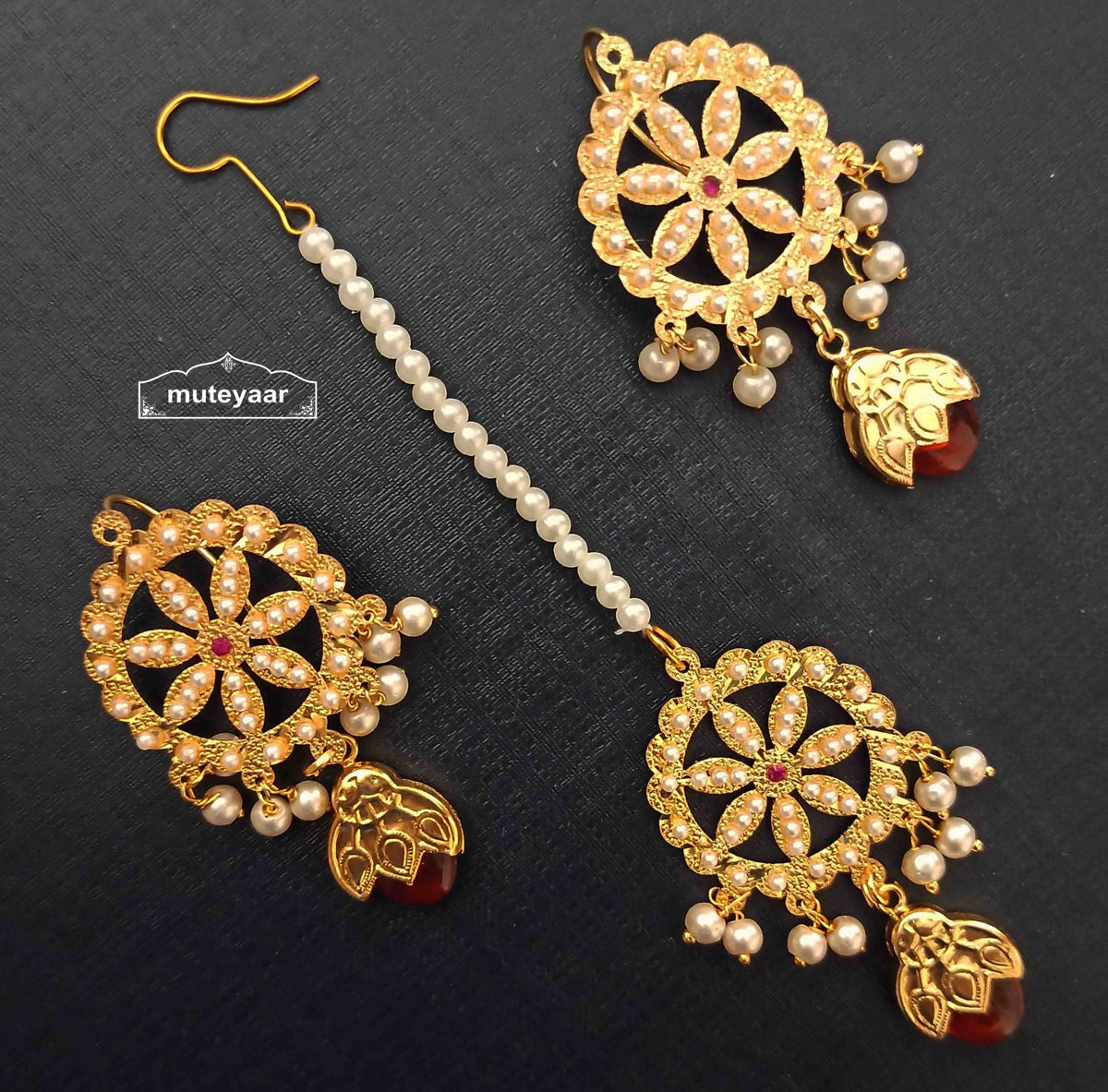 PJ- Jadau Dakh Tikka Earrings Set J0528 – Punjabi Tikka Jewellery Set | Punjabi Bridal Jewellery