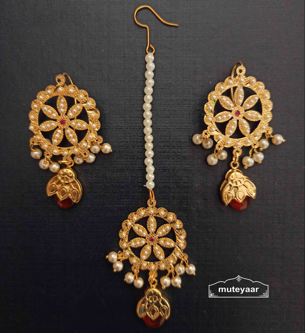 PJ- Jadau Dakh Tikka Earrings Set J0528 – Punjabi Tikka Jewellery Set | Punjabi Bridal Jewellery