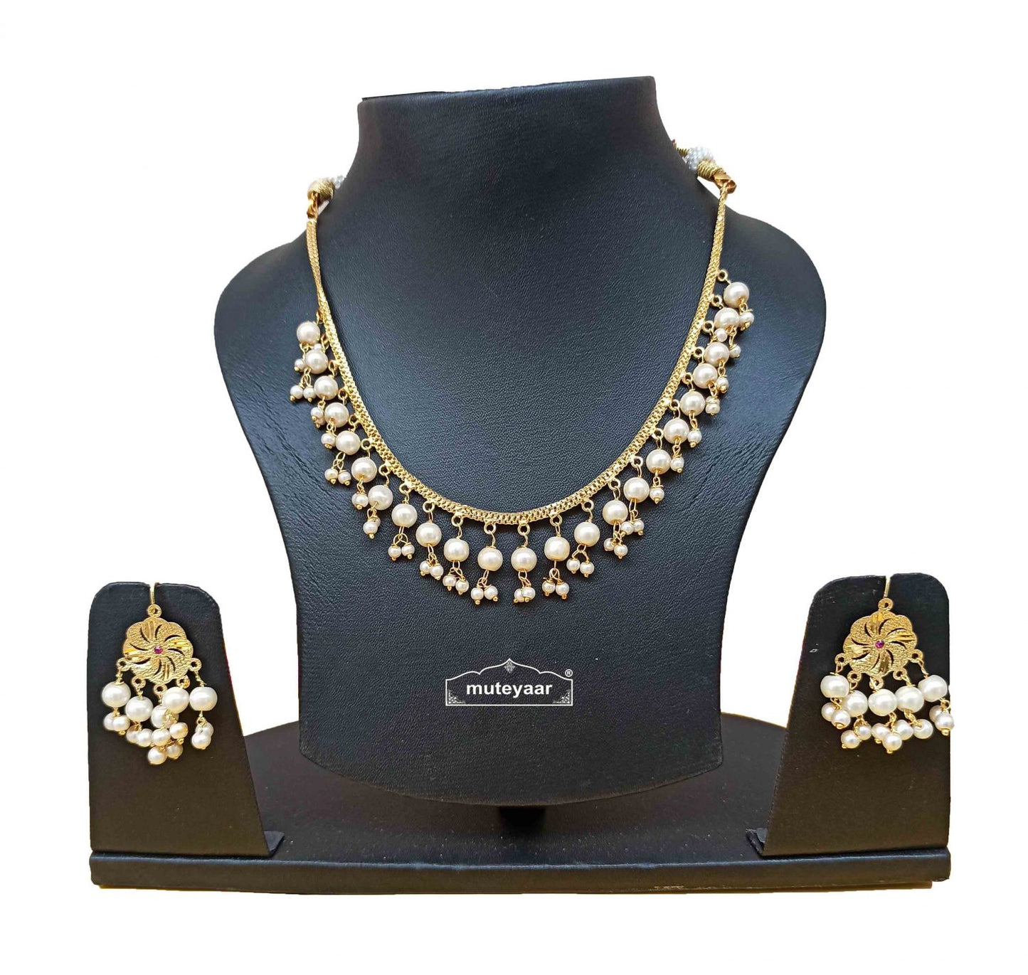 Punjabi Chain Set with White Beads J0530 | Sleek Imitation Necklace Jewellery