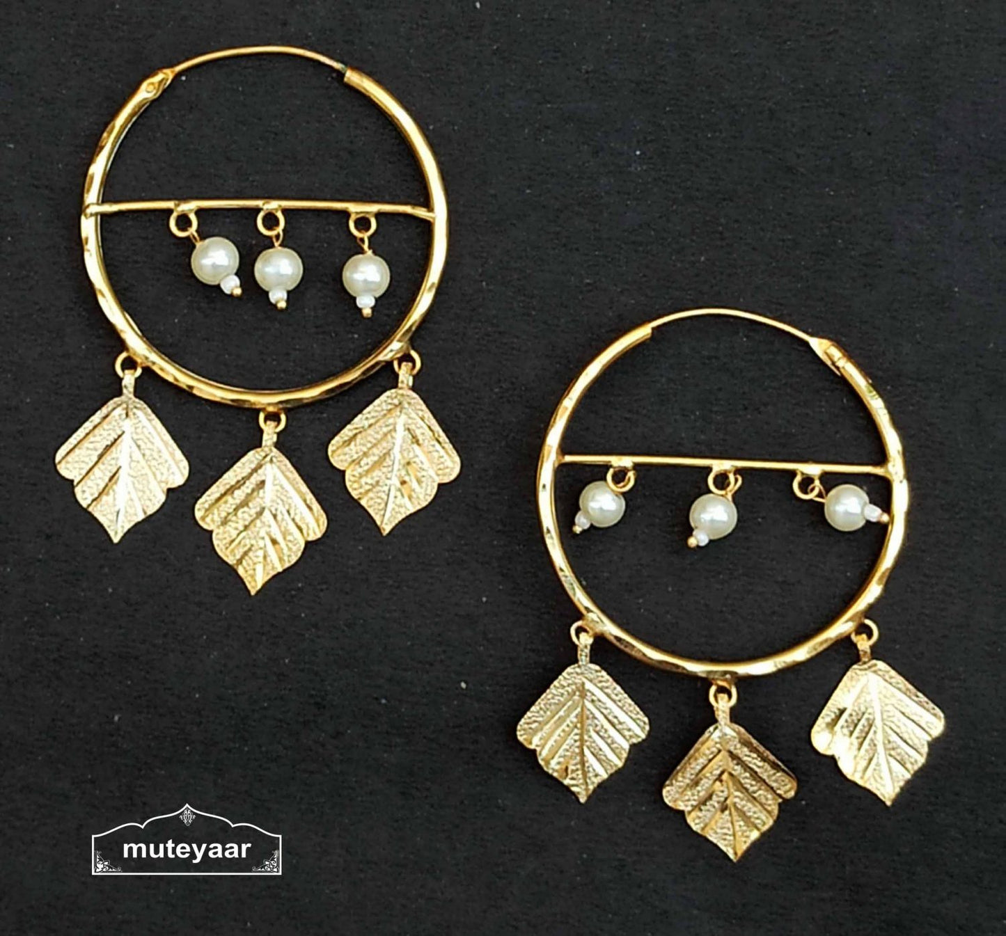 Golden Pipal Patti Bali Earrings J0534 | Traditional Punjabi Baliyaan