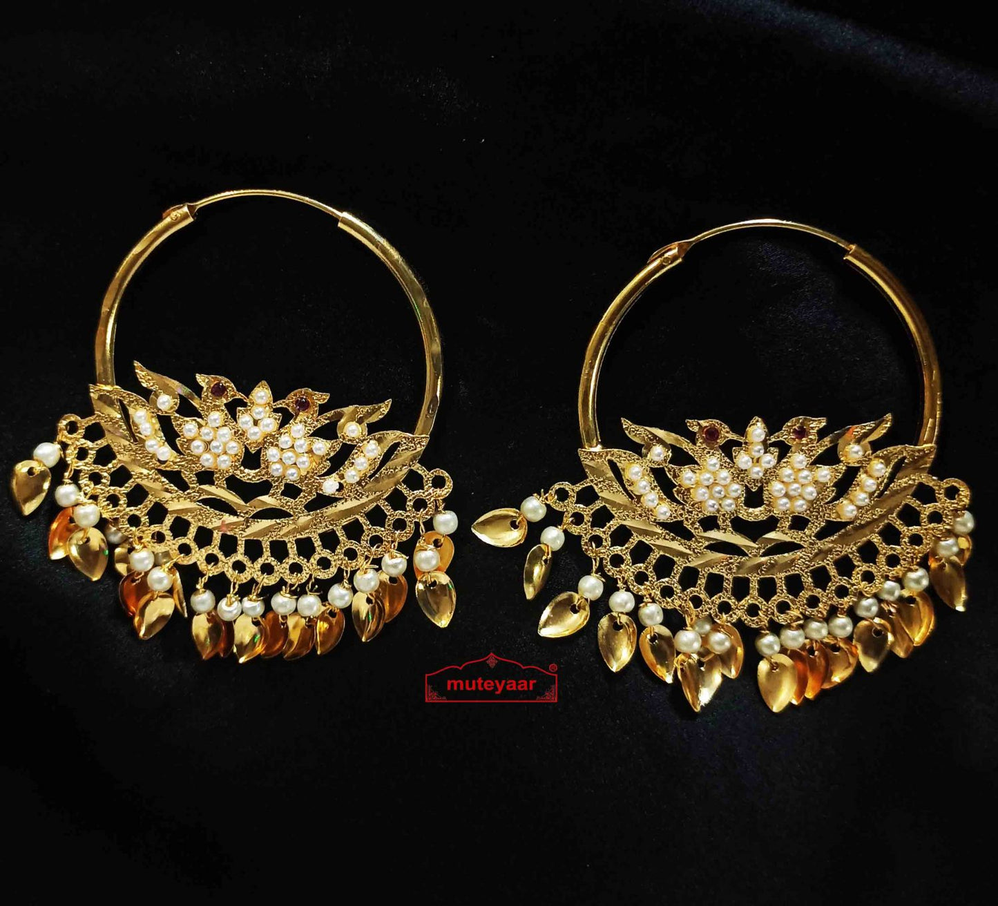 White Moti Morni Bali Earrings J0548 | Punjabi Jewellery with White Beads