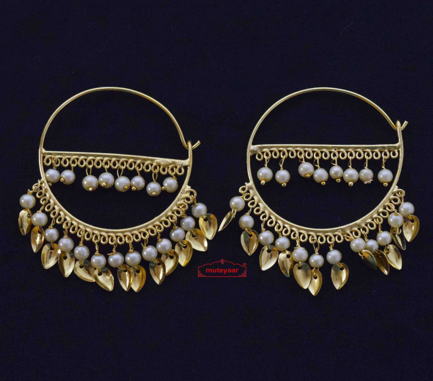 Golden Patti Moti Bali Earrings J0559 – Latest Design Punjabi Bali