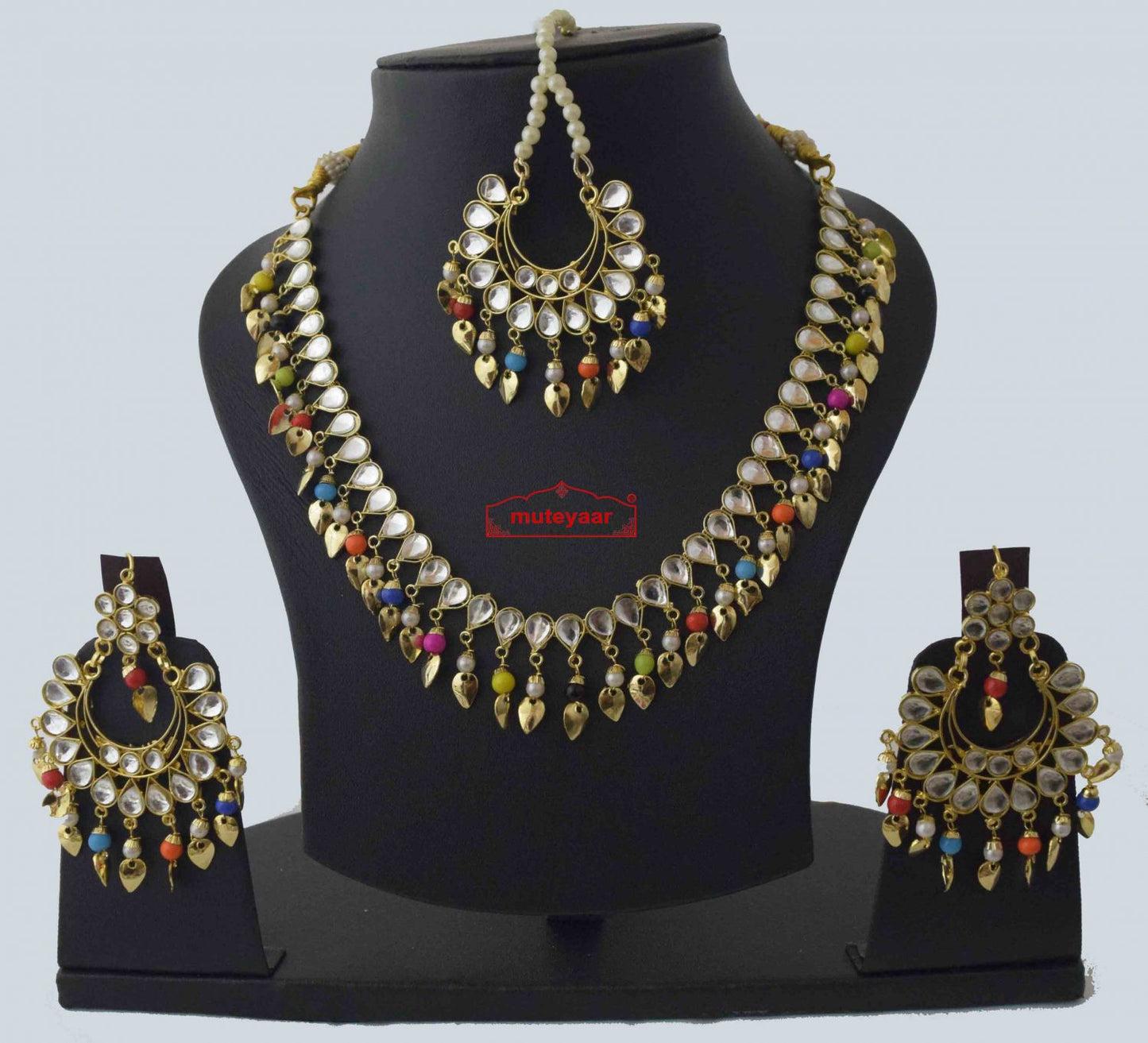 Kundan Set with Multicolour Beads & Pipal Patti J0562 – Punjabi Imitation Jewellery
