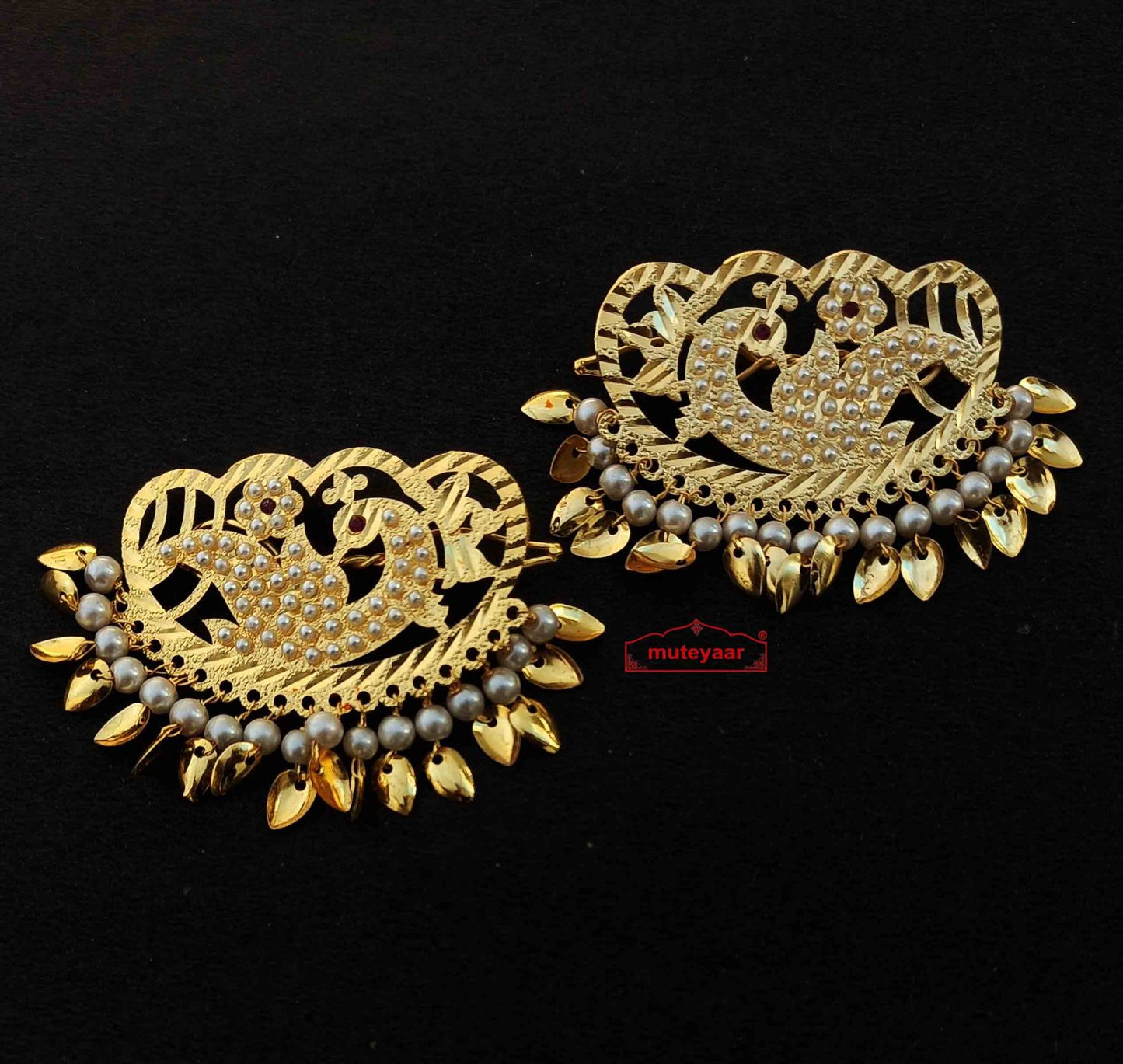Big Jadau Hair Pins Traditional Punjabi Golden Hair Clips J0600