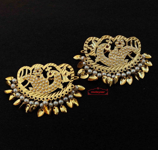 PJ- Big Jadau Hair Pins J0600 – Traditional Punjabi Golden Hair Clips with Moti | Punjabi Bridal Jewellery