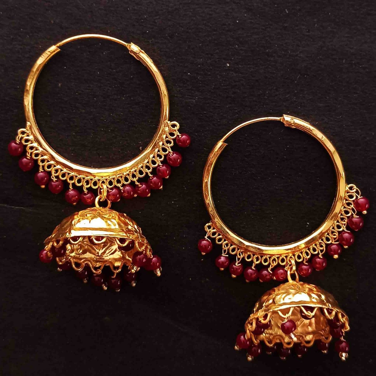 Punjabi Lotan Bali with Maroon Beads J0603 | Ethnic Traditional Earrings