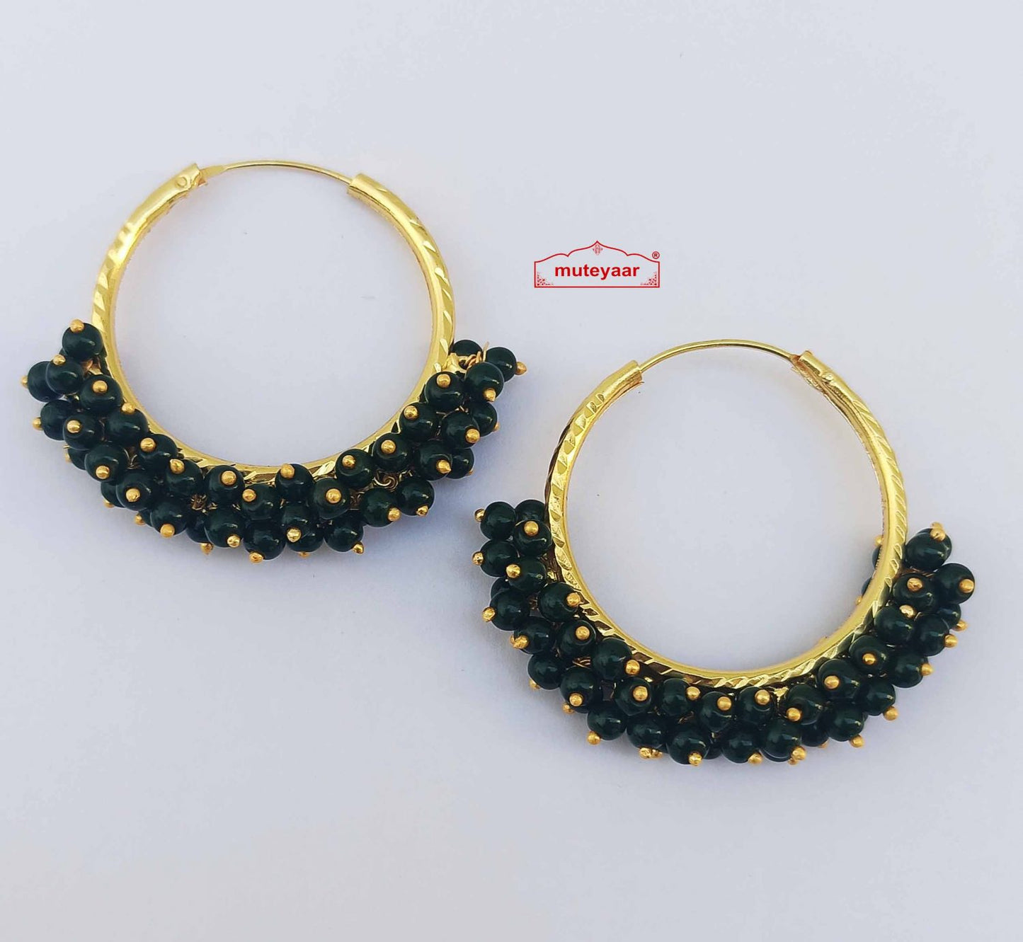 Guchha Bali Earrings with Green Beads J0605 – Ethnic Punjabi Traditional Bali