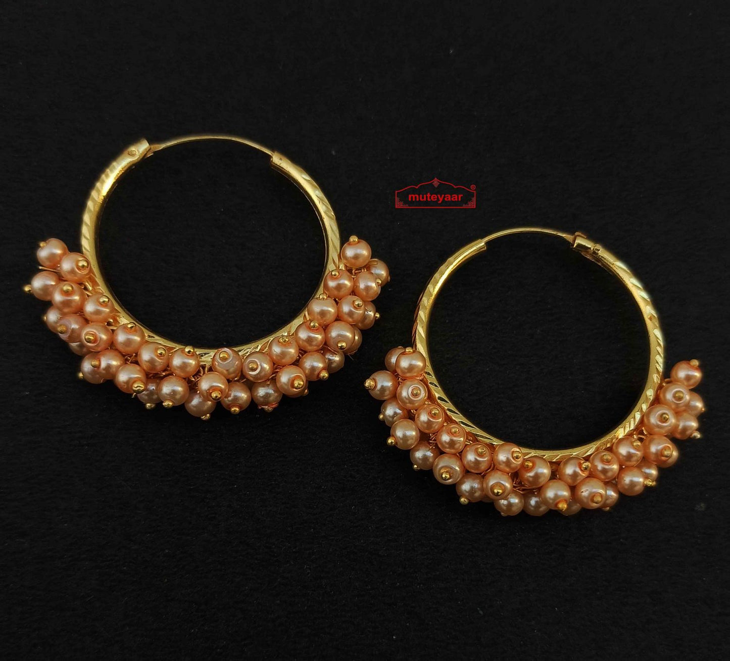 Guchha Bali Earrings with Peach Beads J0606 | Ethnic Punjabi Traditional Bali