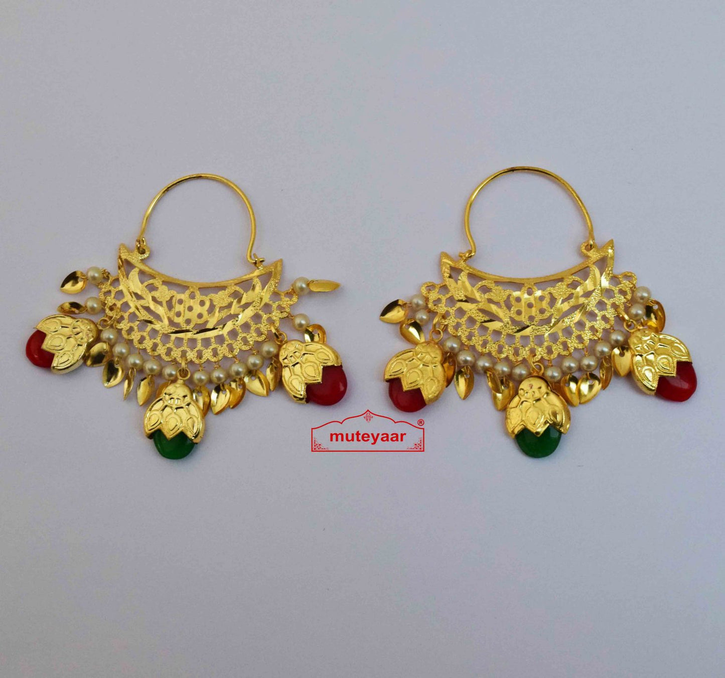 Cutwork Bucket Dakh Bali Earrings J0611 – Multicolour Punjabi Traditional Bali