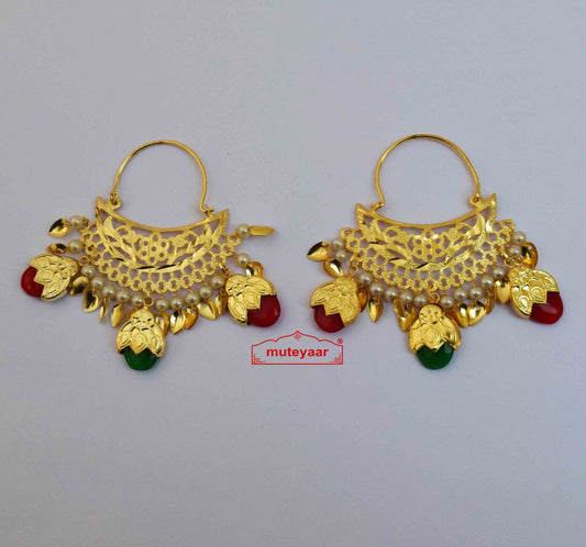 PJ- Cutwork Bucket Dakh Bali Earrings J0611 – Multicolour Punjabi Traditional Bali | Punjabi Bridal Jewellery