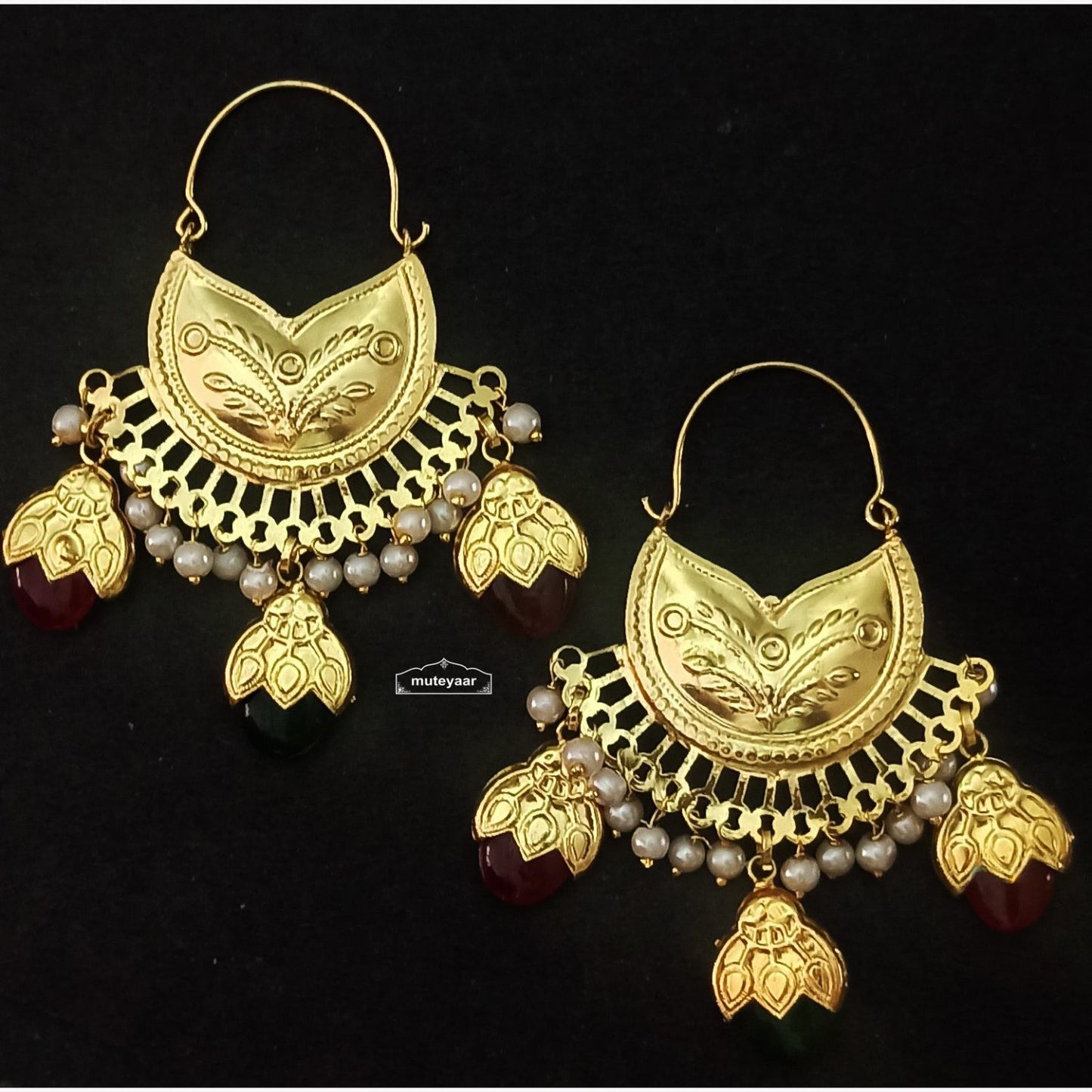 Bucket Bali with Multicolour Dakh J0612 | Punjabi Traditional Earrings
