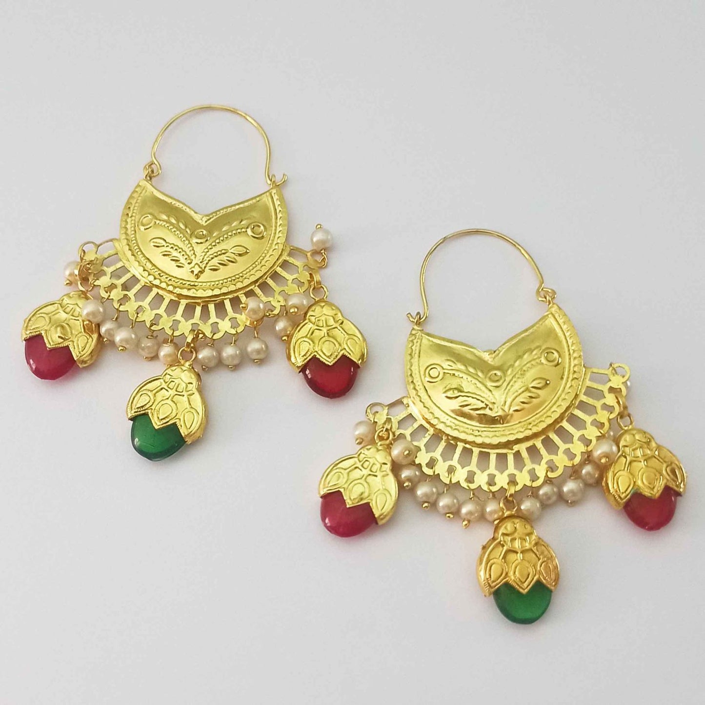 Bucket Bali with Multicolour Dakh J0612 | Punjabi Traditional Earrings