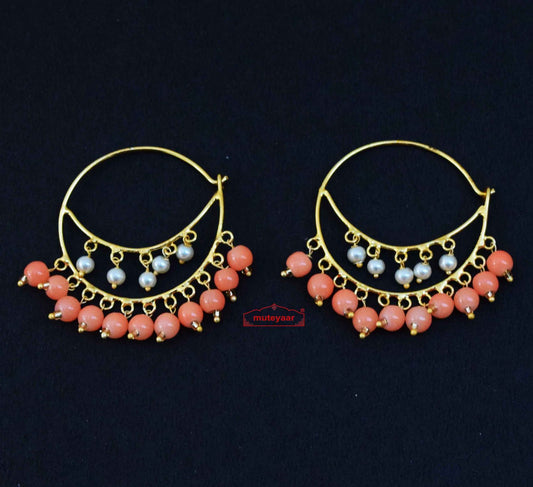PJ- Punjabi Bali Earrings with Peach Moti J0613 – Traditional Punjabi Bali | Punjabi Bridal Jewellery