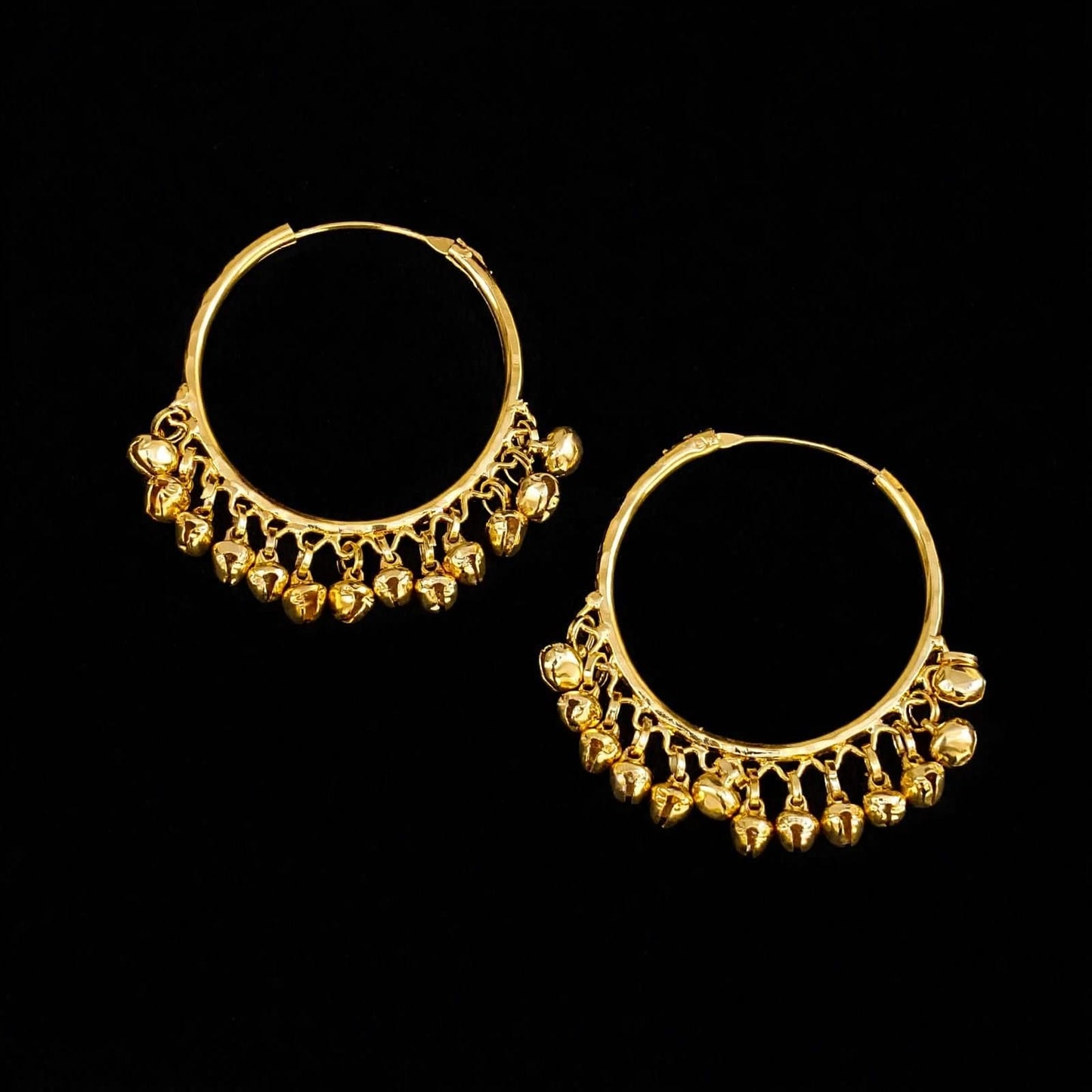 Golden Ghungroo Bali Earrings J0614 – 2 Inch Radiant Party Wear Punjabi Bali