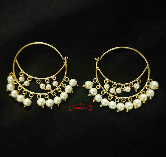 PJ- Bali with White Moti Beads J0625 – Latest Design Punjabi Bali Earrings | Punjabi Bridal Jewellery